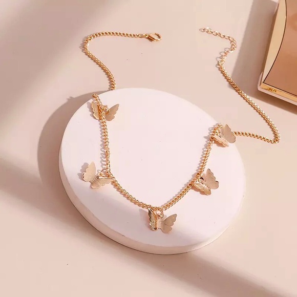 "Summer Bliss" Butterfly Hippie Festival Minimalist Gold Silver Choker Necklace - Picture 7 of 11